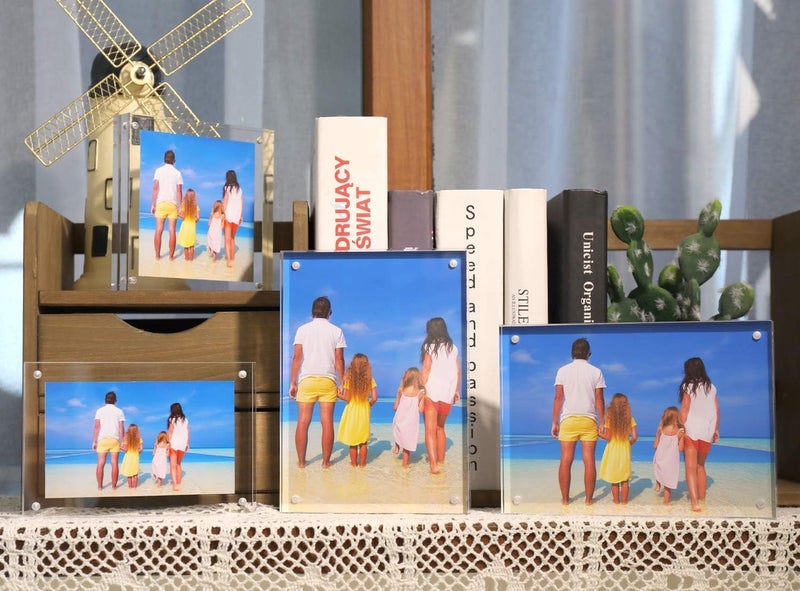 Meetu Acrylic Picture Frame 4x6,Clear Freestanding Double Sided 20mm Thickness Frameless Magnetic Photo Frames Desktop Display with Gift Box Package(5 Pack) - Image 5
